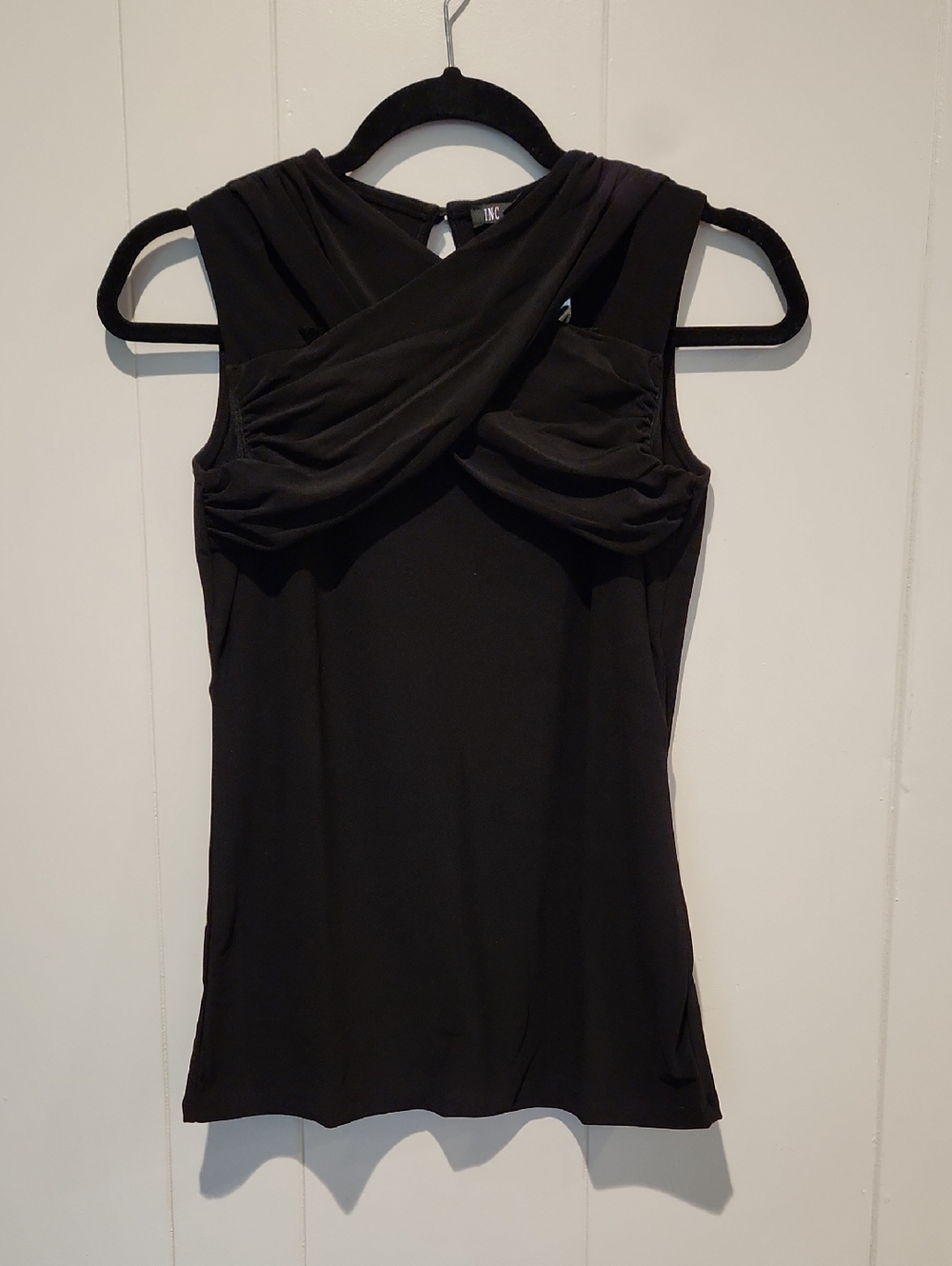 INC International Concepts Womens Black Sleeveless Twist Crossover-Detail Top XS